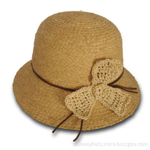Women's Straw Hat with Knit Flower Trim, Various Colors are Available